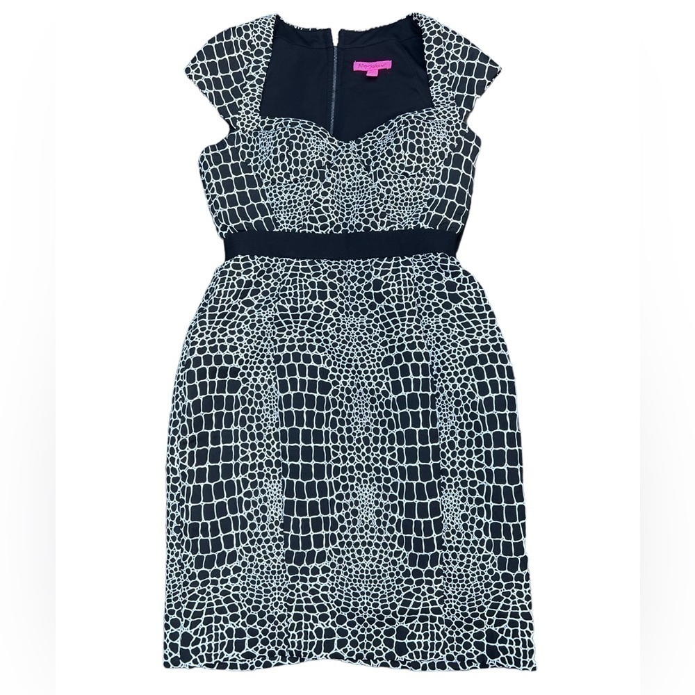 Betsey Johnson Black and White Printed Midi Sheath Dress